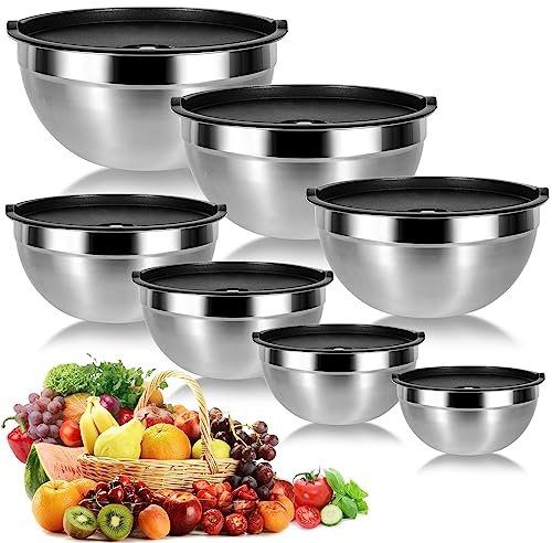 Cinnani Edelstahl Schüssel Set 7-teilig, Edelstahlschüssel Edelstahl Rührschüssel, Salatschüssel, Küchenschüssel mit Deckeln, Multifunktional schüsseln,Stapelbar
