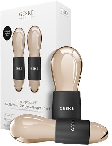 GESKE Cool & Warm Duo Eye Massager | 7 in 1 | Zwei Massagekugeln | SmartAppGuided™ | Batterielose Wärme- & Kühltechnologie | Gegen Augenringe & Tränensäcke | Anti-Aging