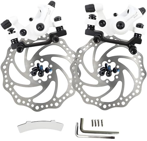 Fahrrad-Scheibenbremssatz, mechanischer Scheibenbremssattel, universelle Scheibenbremse vorne und hinten, Aluminium, mechanische Scheibenverschleißbremse (Weiße Vorder- und Rückseite + 2 Scheibe)
