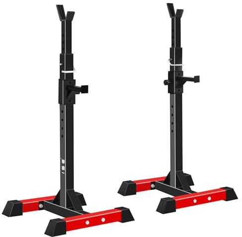 ISE Squat Rack Hantelständer mit 6 Höhenverstellbar Langhantelständer, Langhantelablage 2 Einzelnen Ständern,Max. bis 200KG, Kniebeugenständer, Langhantel Ständer für Sportstudio Zuhause