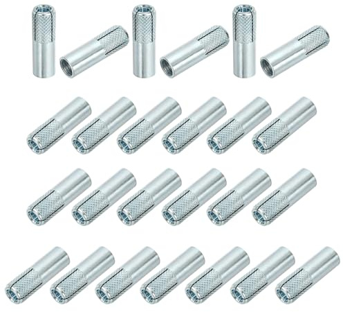 PATIKIL 25 Stk Interne Einschlaganker M12 Gerändelte Einschlagdübel 16x50mm | Verzinkter Kohlenstoffstahl Hohlraumdübel Metall Schlaganker für Gipskarton Beton Ziegel Trockenbau Wandbau