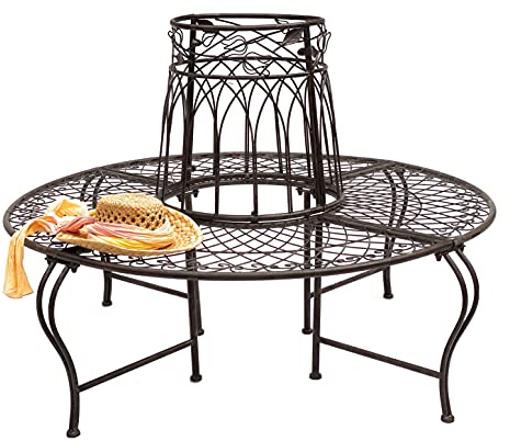 DanDiBo Rundbank Metall Wetterfest Braun Ø 130 cm Baumbank 96003 Gartenbank Parkbank Eisenbank