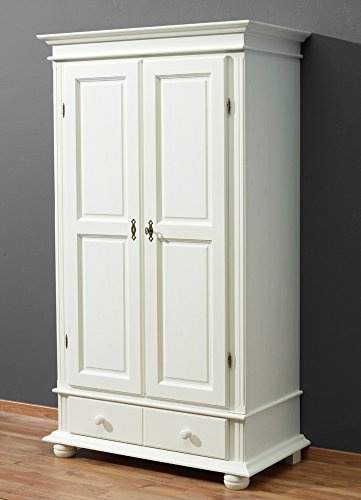 Vaja Kleiderschrank Landhausstil Dielenschrank Fichte rustikal weiß gewachst