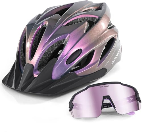 Odoland Fahrradhelm Fahrradbrille Set, Radhelm mit Sportbrille Einstellbarer Rennradhelm Atmungsaktiv MTB Mountainbike Helm für Erwachsene Herren Damen