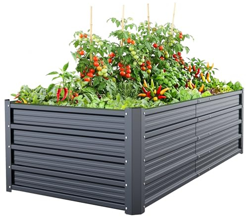 Ohuhu Metall Hochbeet 180×90×45 cm für Garten, Anthrazit | 100% ungiftig, großer Füllraum, verstärktes Stahlblech, rostgeschützt und stabil, ideal für Gemüse, Blumen und Kräuter