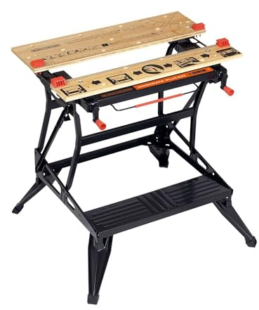 BLACK+DECKER Workmate Flexible Universal-Werkbank (klappbarer Sägebock – Arbeitstisch mit großer Arbeitsfläche, verstellbare Spannbacken, bis 250 kg belastbar, 74 x 25 cm) WM825-XJ