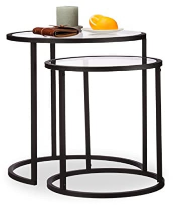 Relaxdays Beistelltische 2er Set, Satztisch, Sofatisch, mit Glasplatte, untereinander passend, HBT 50,5x50x50cm, schwarz