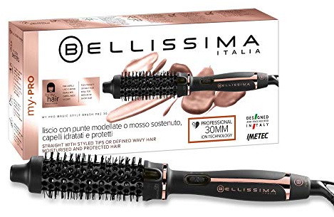 Bellissima My Pro Magic Style Brush P2 30, Warmluftbürste, natürlich wirkende glatte Haare oder definierte Locken, Durchmesser: 30 mm, Ionen-Technologie, Keramikbeschichtung, Mehrfachspannung