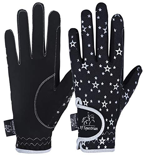 AFE Kinder Handschuhe für Mädchen Jungen Unisex Reithandschuhe Outdoor Handschuhe Sport Handschuhe Fahrradhandschuhe für Kinder Schwarz Blau Rosa Stern Design (Black Star Design, XS)