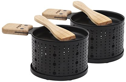 COOKUT - Lumi - Raclette mit Kerze - Schmelzen Sie Ihren Käse in 3 Minuten - Raclette Abend, Käsefondue, Picknick - Inklusive Holzspatel - 2er-Pack - Schwarz