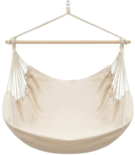 AMANKA XXL Hängesessel Beige 185x130 cm belastbar bis 150kg – Hängestuhl ideal zum Lesen & Entspannen – Hängesitz aus Baumwolle für Drinnen und Draussen ohne Gestell- Schwebesessel für 2