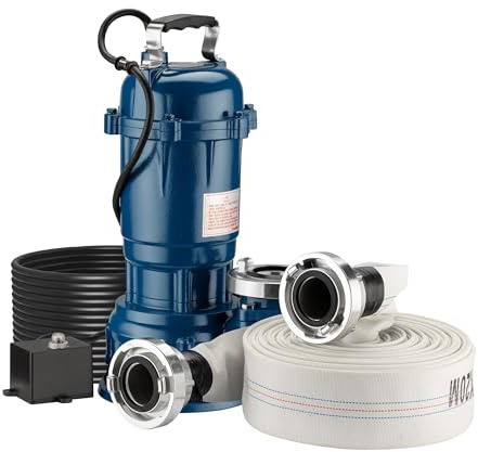 Wiltec Schmutzwasserpumpe 1500W Tauchpumpe mit 22800l/h Fördermenge inkl. 20m Schlauch