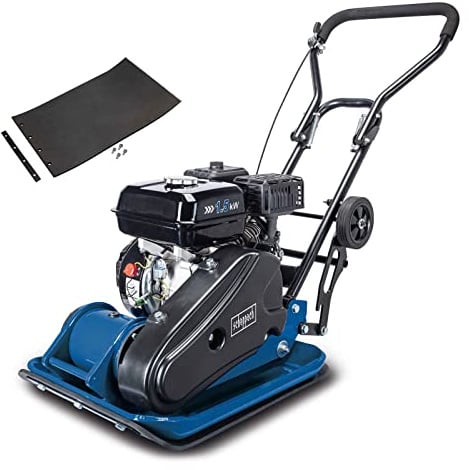 Scheppach Benzin Rüttelplatte HP1400S Verdichter Rüttler Vibrationsplatte | 2 PS Leistung | 13 kN Verdichtungsdruck | 25cm Verdichtungstiefe | Komplettset inkl. Gummimatte und Fahrvorrichtung