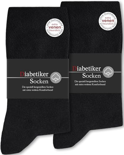 SockWaddles 6 Paar Diabetikersocken ohne Gummibund & ohne Naht 97% Baumwolle, Diabetiker Socken mit Komfortbund Hautfreundlich & Atmungsaktiv baumwollsocken für Damen Herren Schwarz 47-50