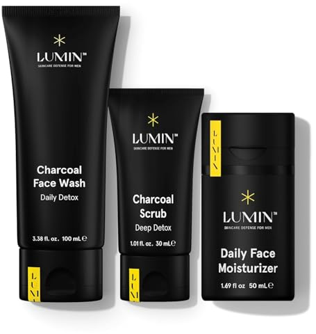 Lumin Sanftes Detox-Trio: Gesichtsreiniger, Feuchtigkeitscreme & Peeling | 3-Schritte-Detox mit Aktivkohle-Reiniger, Peeling & täglicher Feuchtigkeitscreme für glatte, hydratisierte Haut