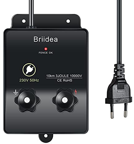 230V Weidezaungerät, Briidea 6.2 Meilen Elektrozaungerät für Hundezaun, Viehzaun, Eichhörnchen, verwendet für Gärten, Hühnerställe, Einfache Installation, 3 Joule