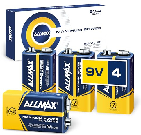 Allmax 9V Block (6LR61) Maximum Power Alkaline Batterien (4 Stück) – Ultra-Langlebigkeit, auslaufsicheres Design, 7 Jahre Haltbarkeit, maximale Leistung (9 V)