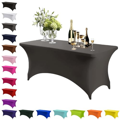 Spandex Stretch Tischdecke Grau,6FT Hohem Elastik Waschbare und knitterfreie rechteckige Stretch Tischdecke,Elastische Tischdecken für Geburtstags,Hochzeit,Weihnachten,Bankett Tischdekoration