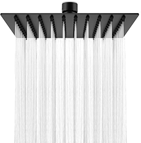 HAUSPROFI Kopfbrause 12 Zoll aus Edelstahl 304 Mattschwarz | Duschkopf Regendusche mit Selbstreinigenden Düsen - Quadratischer Duschkopf Luxus Regenbrause Regenduschkopf - (30CM)