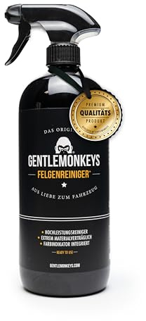 GENTLEMONKEYS Felgenreiniger (1000ml) - Für Stahl- & Alufelgen - Für Auto | Mit Farbumschlag & Hafteffekt - Säurefrei & pH-neutral - Felgenspray wirkt sofort, reinigt Auto & Motorrad in Minuten