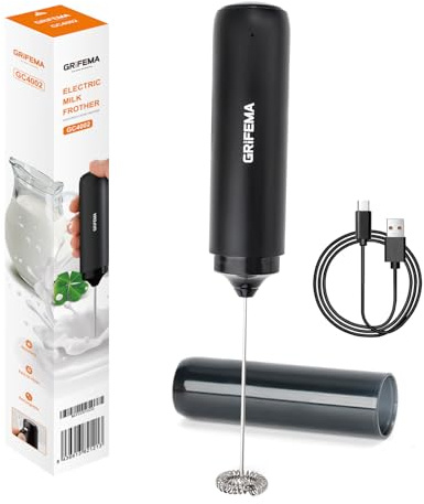 GRIFEMA Milchaufschäumer Stab Aufladbar, Tragbar Milk Frother 13000 U/min, Handmilchaufschäumer Ergonomisch, Leicht zu Reinigen, Aufschäumer Milchschäumer Elektrisch für Latte, Matcha-Tee, Cappuccino