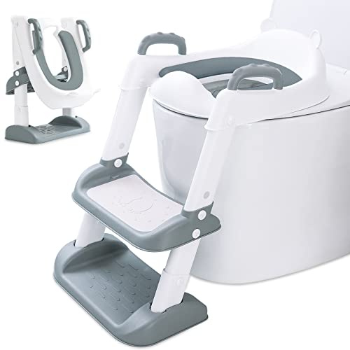 MULEVIP Toilettensitz Kinder Kinder WC,Toilettensitz für Kleinkinder mit Treppe,Toilettenaufsatz Kinder, Verstellbar Toilettentrainer mit PU-Sitzkissen, Rutschfest, für Jungen und Mädchen Baby
