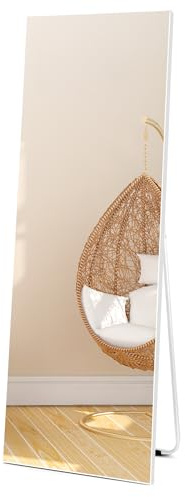 Vasemouh 150 x 51 cm Hochwertiger Standspiegel mit Weißem PVC-Rahmen und Gehärtetem Glas, Ideal für Schlafzimmer, Wohnbereich, Flur oder Badezimmer