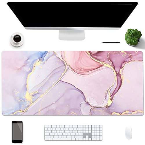 Schreibtischunterlage,AiPsekocy PU-Leder doppelseitige Schreibtischmatte,90x 40 cm Große Schreibtisch-Schreibblock,Wasserdicht Mausmat für Büro und Zuhause-Rosa Marmor