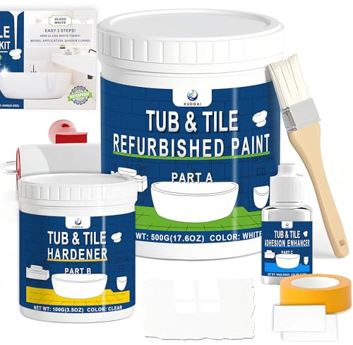 XUDOAI Badewannenlack GLÄNZEND WEIß Emaille Reparatur Lack 610g, Badewannenbeschichtung Emaille Farbe Mit Tools, Dusche/Waschbecken/Porzellan/Bad/Küche/Fliesenlack Aufarbeiten