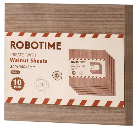 ROBOTIME Unbehandelte Sperrholzplatten, 10 Stück, 300 X 300 X 3 Mm, Walnuss Furniere Holzplatte Zum DIY Basteln, Malen, Brandmalerei, Heimdekoration, Laserbearbeitung Und Modellbau