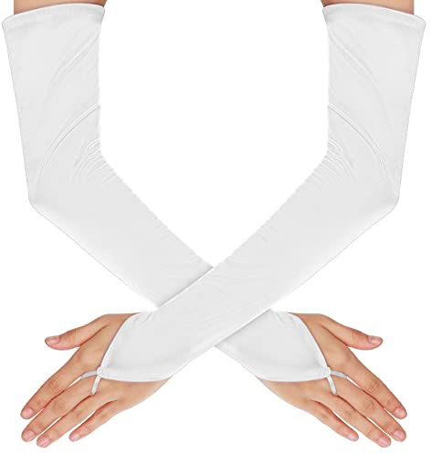 Yolev Damen Fingerlose Handschuhe Weiß Lange Satin Handschuhe 1920er Vintage Opernhandschuhe für Damen Mädchen Hochzeit Abschlussball Teeparty Kleidungs Zubehör