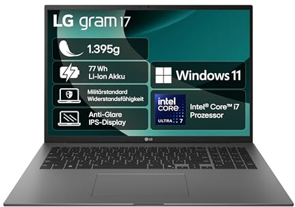 LG gram 17 17Z90TL-G.AU79G (17 Zoll) IPS Notebook, Intel Core Ultra 7 256V, 16GB RAM, 1TB SSD, Intel Arc 140V, federleicht (1,389 kg), gram AI, 77 Wh, Thunderbolt 4, Grau