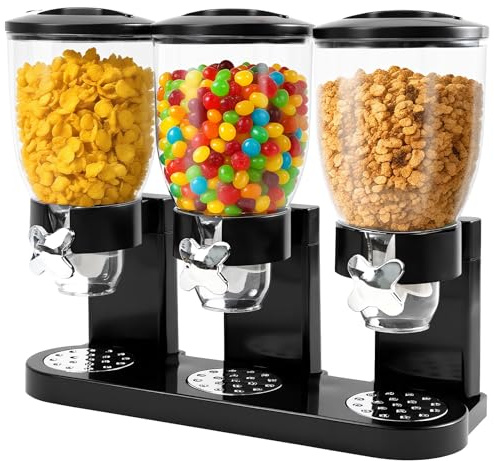 Sinceroduct Cereal Dispenser Countertop 2L, Dreifacher Müsli Verteiler für die Arbeitsplatte, Müslispender 3er Set Luftdichte Behälter für Müsli, Reis, Körner, Süßigkeiten, Kaffebohnen (Schwarz)