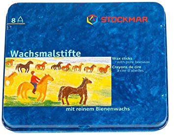Stockmar 204884258 34000 Wachsmalblöcke mit reinem Bienenwachs, 8 Wachsmal-Farben in handlicher Blockform, verpackt im praktischen Blechetui, ideal zum Malen für Kinder