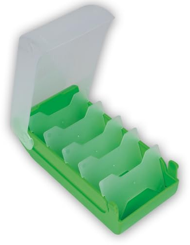 TimeTEX - Karteikasten aus robustem Kunststoff, A8, Halbtransparent mit einschiebbarem Deckel, 5-Fächer-Lernmethode, 20x9x6,5cm, Farbe: grün