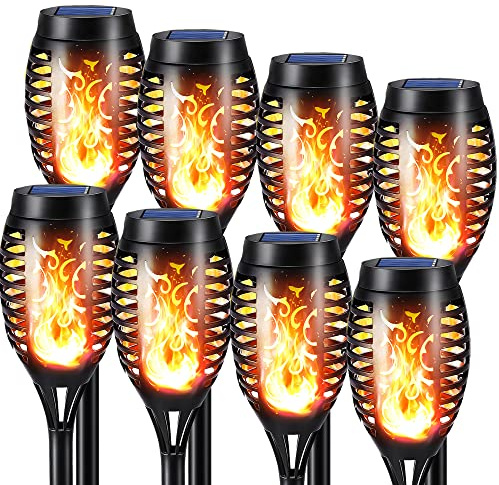 NEXVIN 8 Stück Solarlampen für Außen Garten, Halloween Deko Solar Fackeln mit Realistischer Flammeneffekt, IP65 Wetterfest Solarleuchten Gartenfackeln Solarfackeln für Außen, Hinterhöfe, Gärten, Rasen