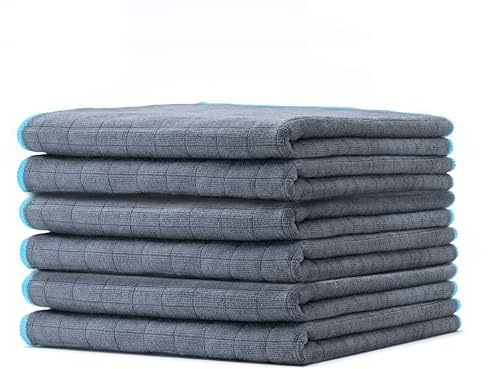 Kemes Mikrofasertücher Auto 6 Stück 380GSM 40x40 cm Reinigungstuch für Haushalt, Fenster und Autopflege Putztücher Microfaser Trockentuch Multifunktionales Mikrofasertuch | Dunkelgrau