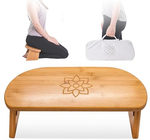 Mindful & Modern Faltbare Meditationsbank | Verriegelung magnetische Scharniere | Holzkniende ergonomische BambusSeiza für ZenMeditation, Haltung & Yoga | Gebetskniehocker mit weichem Kissen | mit