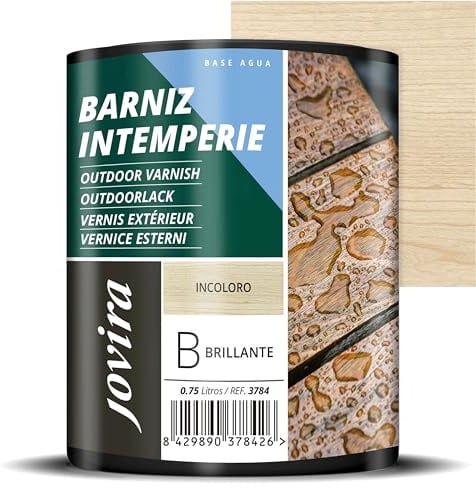JOVIRA PINTURAS Wetterschutz Klarlack auf Wasserbasis, für die Pflege und Dekoration von Holz im Außenbereich. Wetterfester Lack. (750 ml, Glänzend)