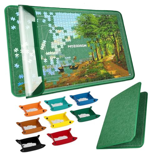MOZOOSON Faltbares Puzzlebrett, Puzzlematte 2000 Teile | Mit Abdeckung, Puzzle-Aufbewahrung 41.3x31.5in, 8 Sorting Trays und 1 Abdeckung, Puzzle-Zubehör, Verschieben und Speichern