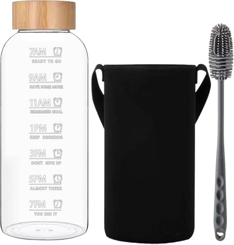RNCKUUE 2 Liter Glasflasche, 2l Glas Wasserflasche mit Bambusdeckel