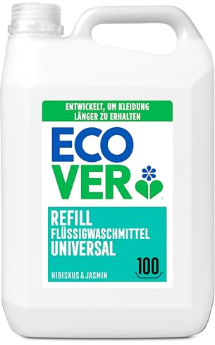 Ecover Waschmittel Universal Hibiskus & Jasmin (5L/100 Waschladungen), Flüssigwaschmittel mit pflanzenbasierten Inhaltsstoffen, pflegendes Vollwaschmittel für Erhalt und Schutz der Kleidung