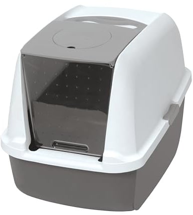 Catit 50702 Katzentoilette mit Abdeckung, 46 x 41,5 x 54,5cm, Weiss/Grau (Produkt kann variieren)