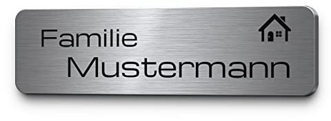 Edelstahl Briefkasten Schild | Namensschild Haustür - personalisiert mit Gravur - versch. Größen & Motive - Türschild Briefkastenschild selbstklebend oder mit Bohrlöchern - Klingelschild mit Namen