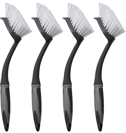 4 x Spülbürste grau/schwarz VonBueren | Geschirrbürste/Küchenbürste/Bürsten für die Küche und zur Reinigung | Spülbürsten | Bürste mit ergonomischem Griff Länge ca. 29 cm| Reinigungsbürste