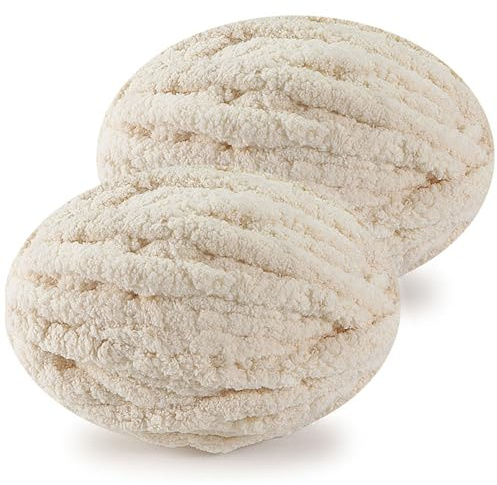 DISDADA Dicke Wolle zum Handstricken 2 StüCk 500g, Chunky Yarn Wolle zum HäKeln, Flauschig Weiche XXL wolle dick für Decke Sockenwolle Schal Mütze (Beige)