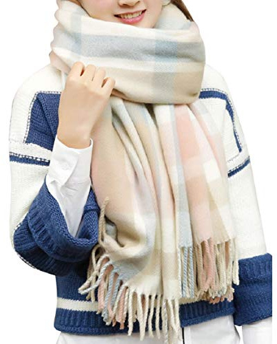 Tuopuda Damen Schal Kariert Pashmina XXL Stolen übergroßer Herbstschal Winterschal Karo Tartan Schultertuch Plaid Deckenschal Modeschal Weicher Warmer Oversized Fransen Poncho, O