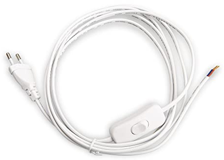 Mextronic Netzkabel 3 m Schuko Schutzkontaktstecker + Schalter 300SW Weiß offenes Ende