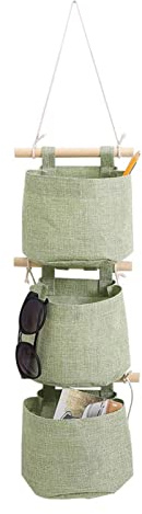 LNJ Hängetasche - Hängeorganizer Tür Wand Organizer - Hängeaufbewahrung Utensilientasche Mit 3 Taschen - Hängende Aufbewahrungstasche Für Eingang Garderobe Badezimmer (Grün)