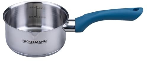 Fackelmann Kasserolle Essential Ø 12 cm aus Edelstahl mit ergonomischem Bakelit-Griff, hitzebeständig und rostfrei für alle Herdarten, Blau